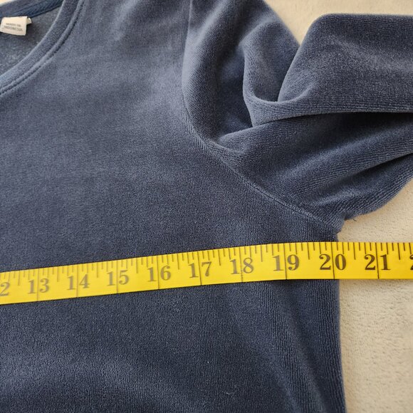 Denim & Company Velour Top Pullover Womens Small Long Sleeve Pockets Blue - Picture 7 of 16